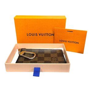LOUIS VUITTON Damier Ebene Pochette Cles Coin Purse Key Case Brown N62656 w/ Box